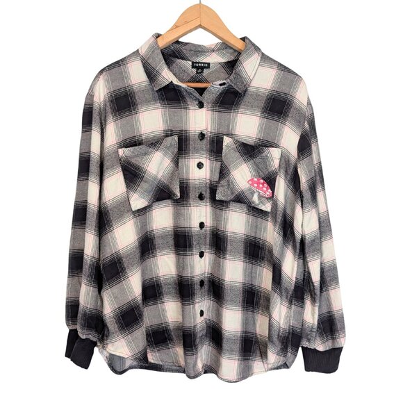 Torrid Women's Button down flannel shirt plus size 0 blouse Plaid top cozy chic - Picture 1 of 9